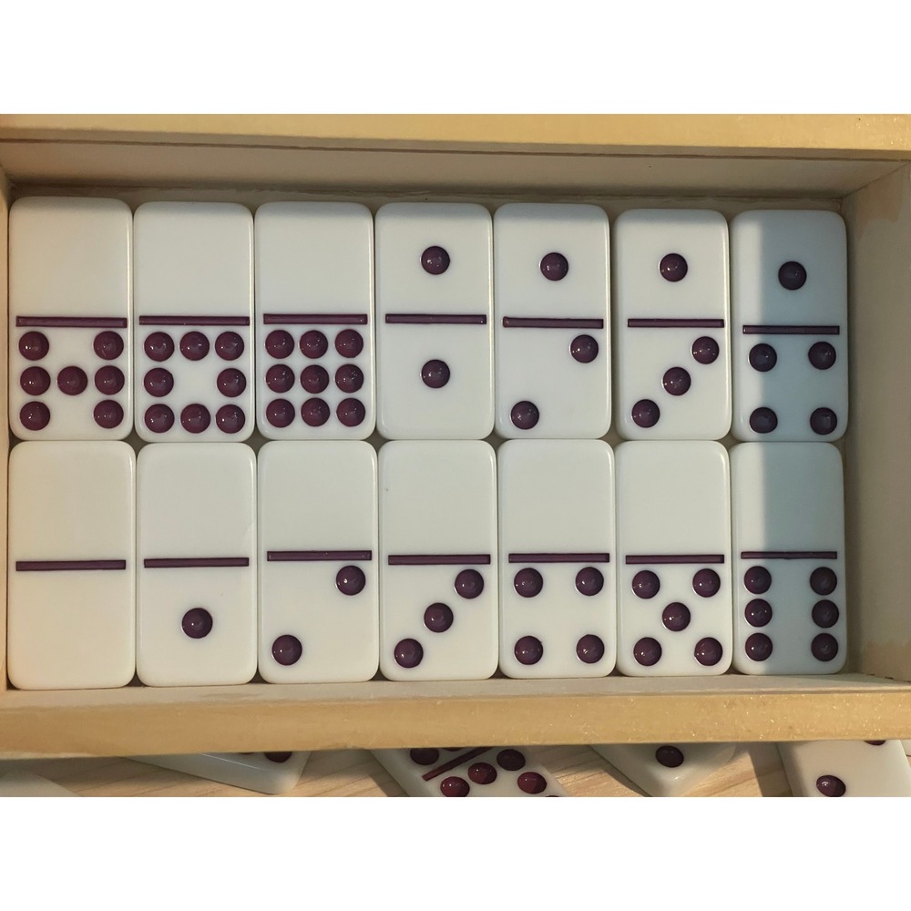 Woodfield Collection Double Nine Dominoes‎ Set 55 Tiles Purple Wooden Box 00844 - Picture 5 of 16
